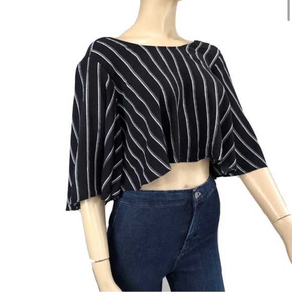 FLynn Skye stripes print wide sleeve crop top top/blouse - Picture 1 of 16
